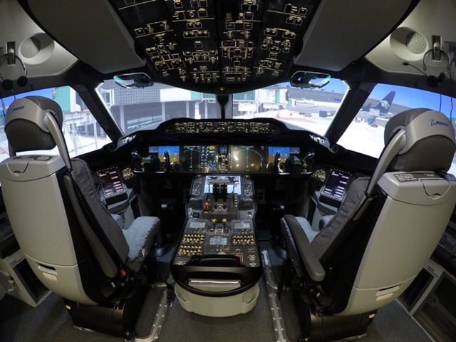 A cockpit view of Lockheed Martin's Boeing 787 simulator. PHOTO: LMCFT